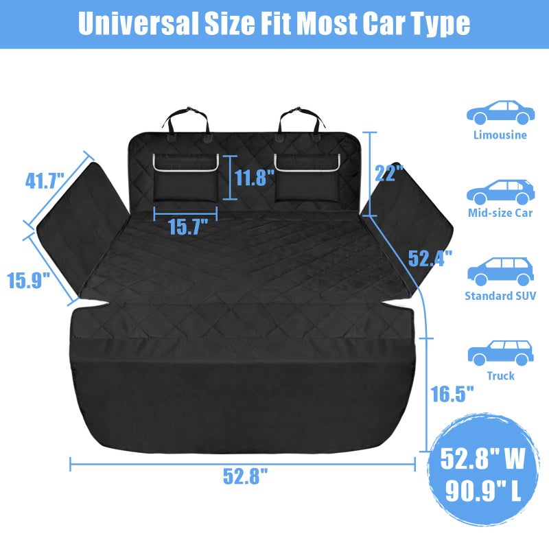 F-color SUV Cargo Liner for Dogs - Waterproof Pet Cargo Liner with Side Flaps, Comfort Dog Cargo Cover with Bumper Flap 2 Pockets, Scrachproof Non-Slip for Large SUVs Sedans Vans, Black - Image 2